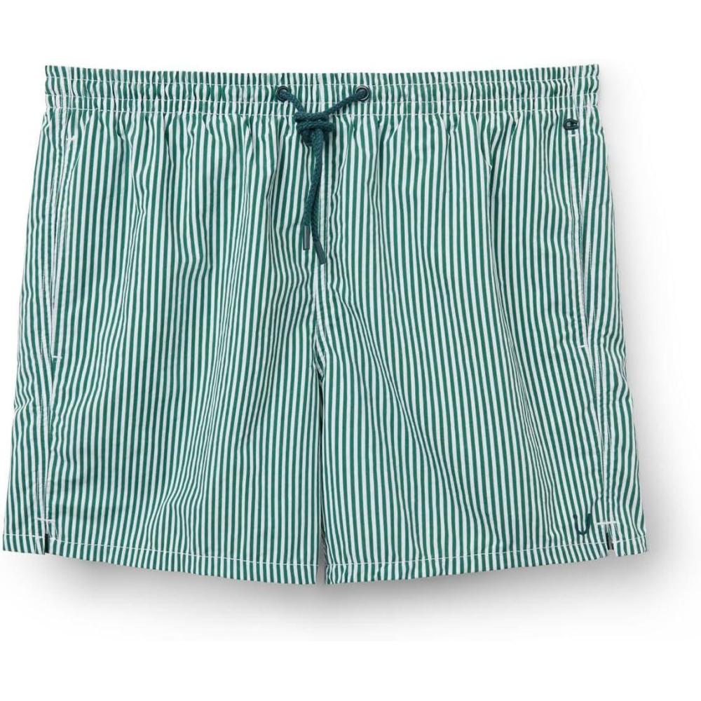 imageMans Green Stripe Print Swim TrunksGreen  Stampa Riga Bianco Verde Scuro