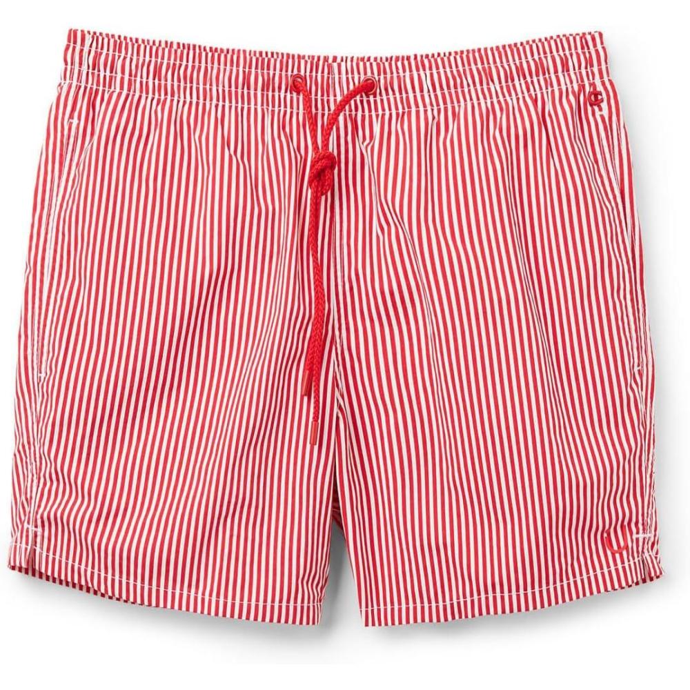 imageMans Red Stripe Print Swim TrunksRed  Stampa Riga Bianco Rosso