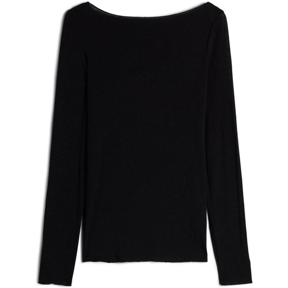 imageWomans Boat Neck Modal Cashmere Ultralight TopBlack  Black
