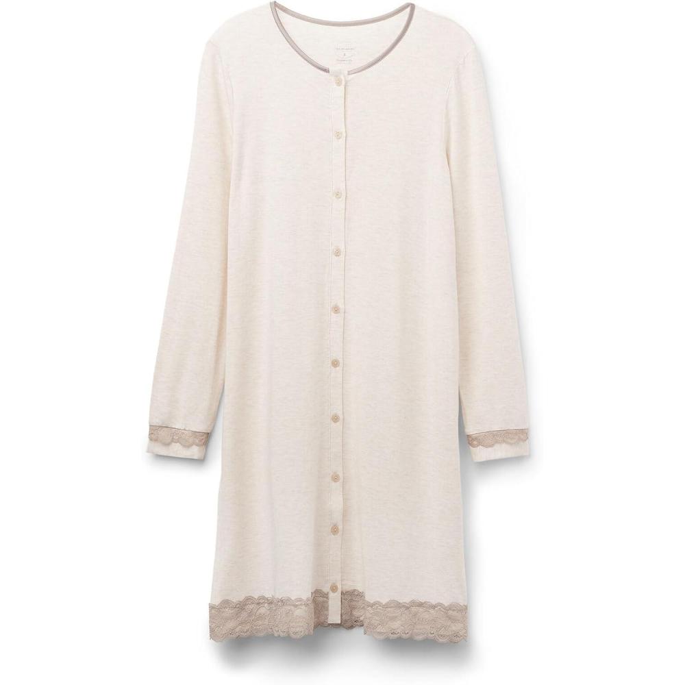 imageWomans ButtonFront Lace Detail NightdressNatural  Beige Melange