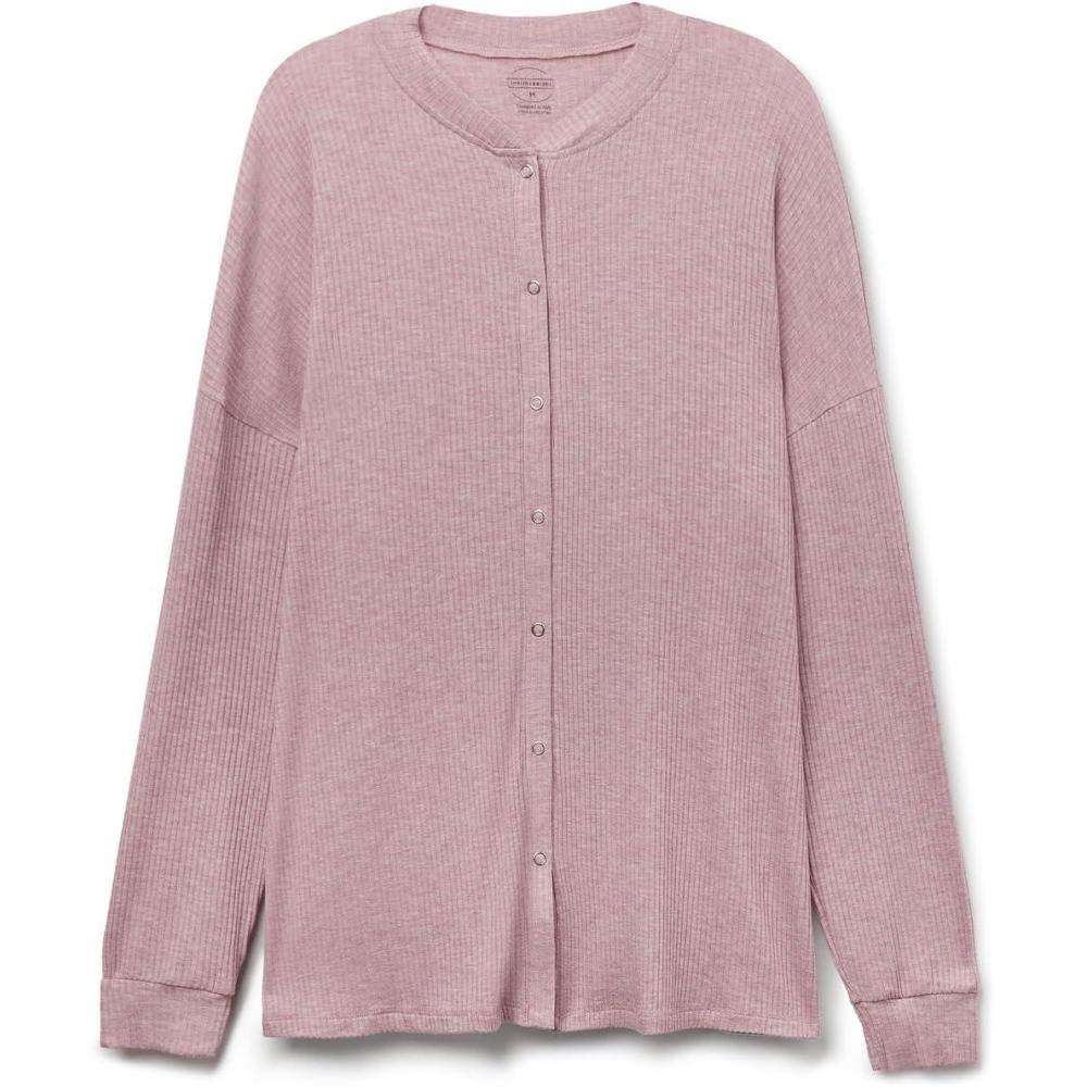 imageWomans Chic Comfort Long Sleeve Modal ButtonUp TopDark Pink  Rosa Scuro Melange