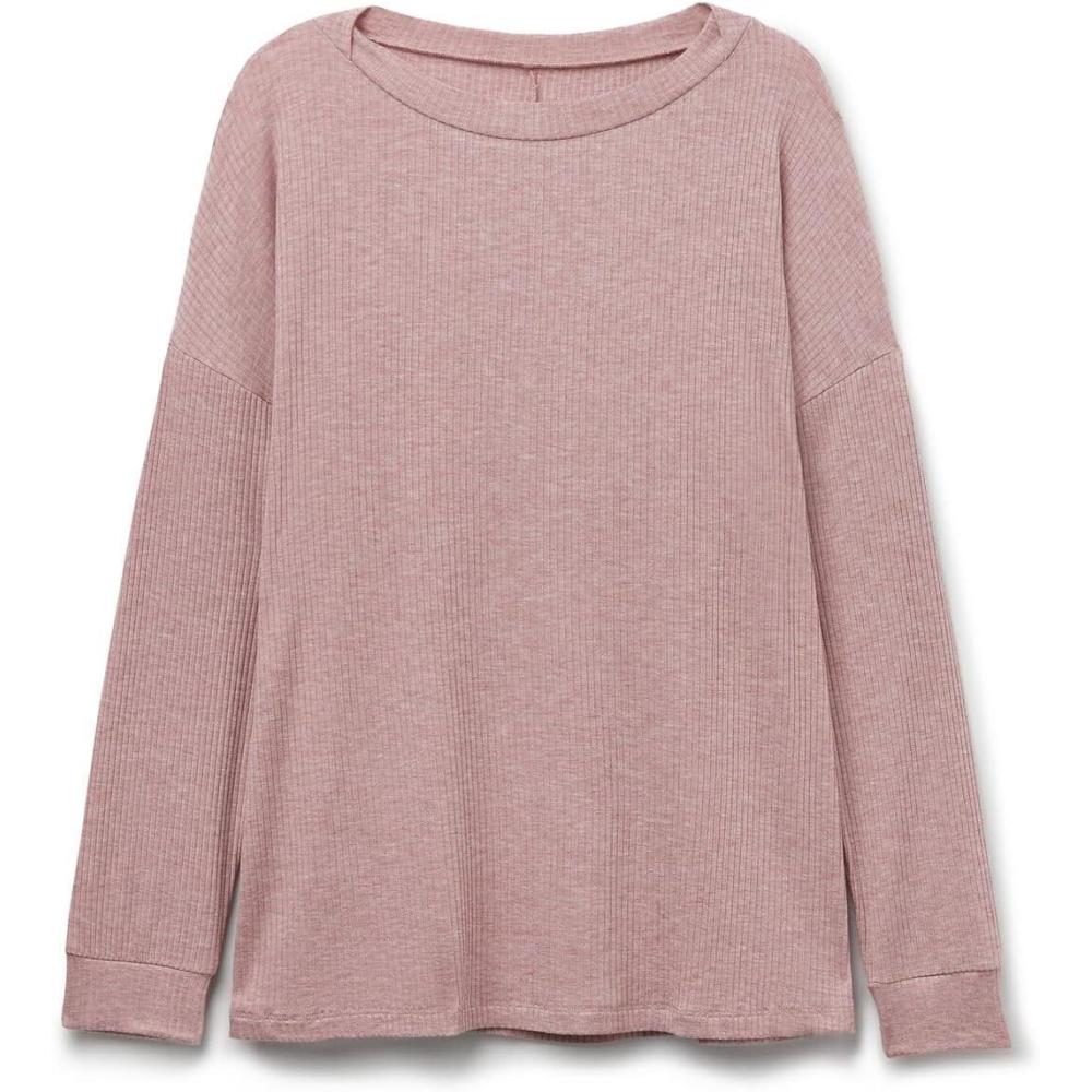 imageWomans Comfort Chic Bateau Neck Long Sleeve Modal TopDark Pink  Rosa Scuro Melange