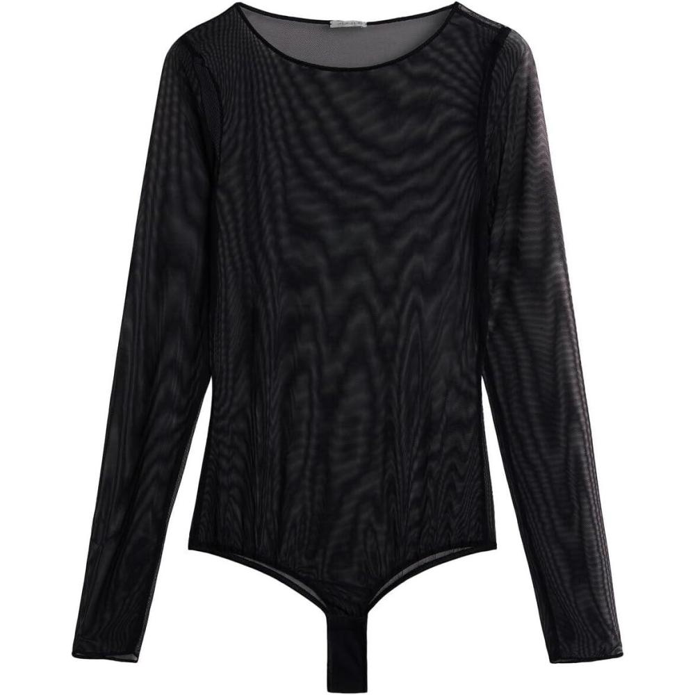 imageWomans Long Sleeve Bodysuit in TulleBlack  Black