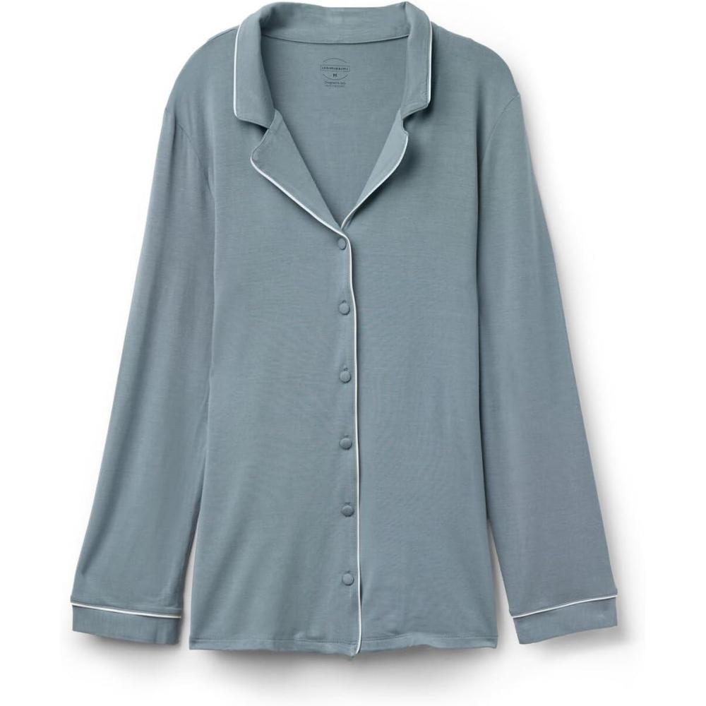 imageWomans LongSleeve Micromodal Pajama TopBlue  Ash Blue