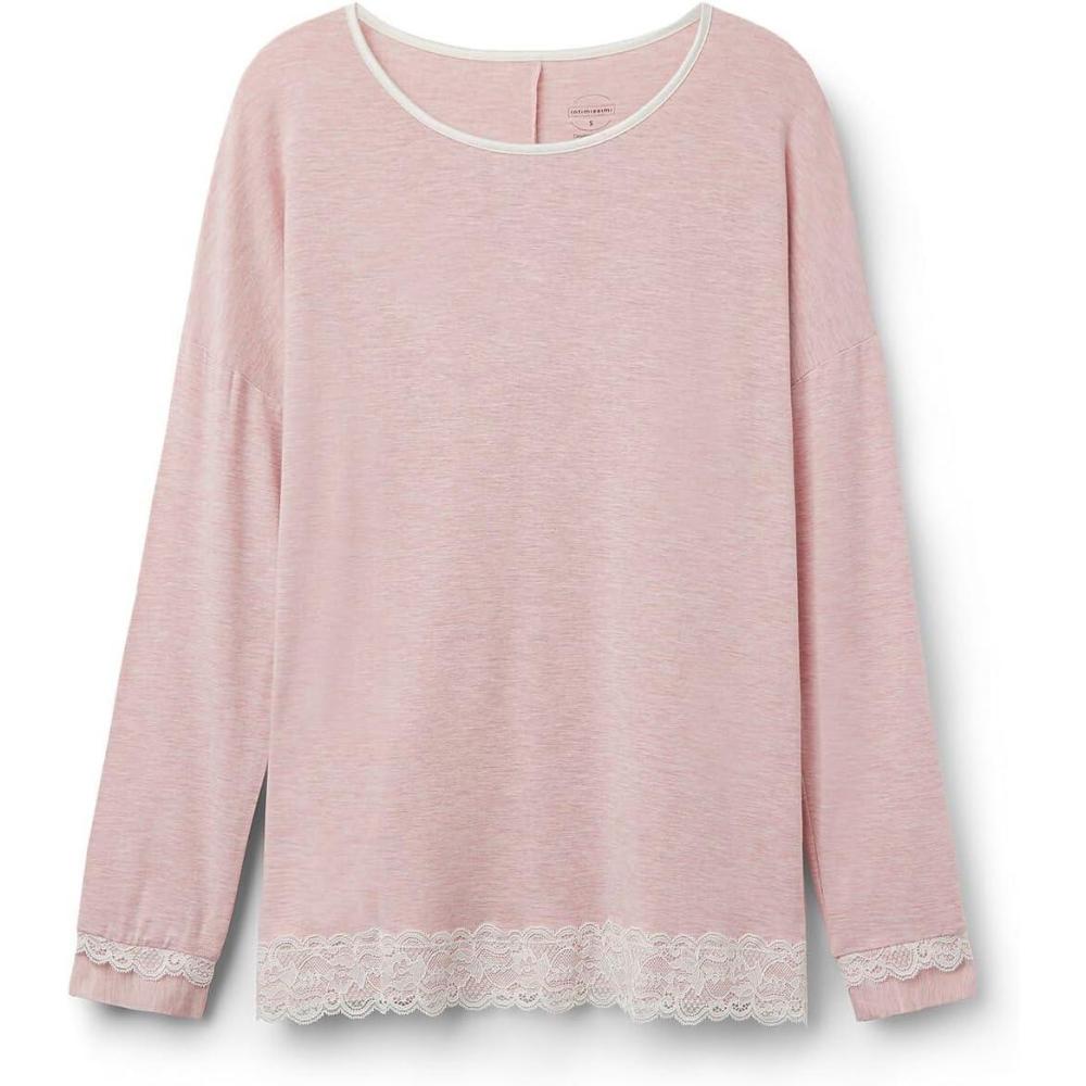 imageWomans LongSleeve RoundNeck Modal TopPale Pink  Light Pink Melange