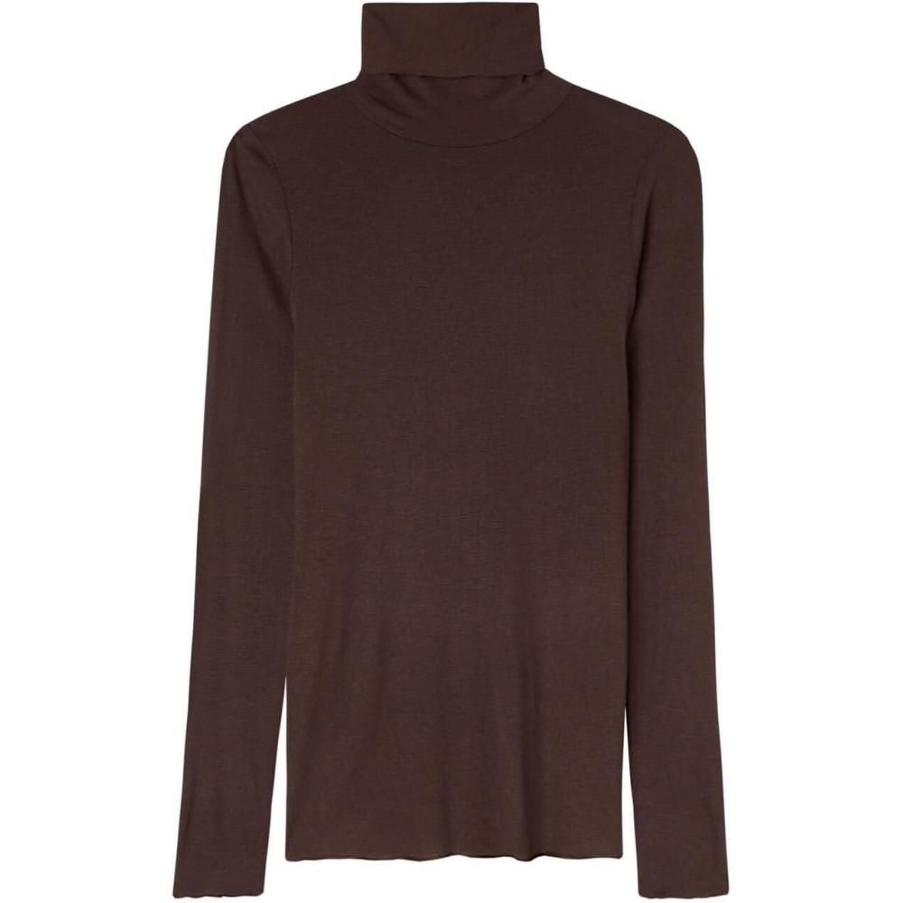 imageWomans Modal Cashmere Ultralight HighNeck TopBrown  Brown