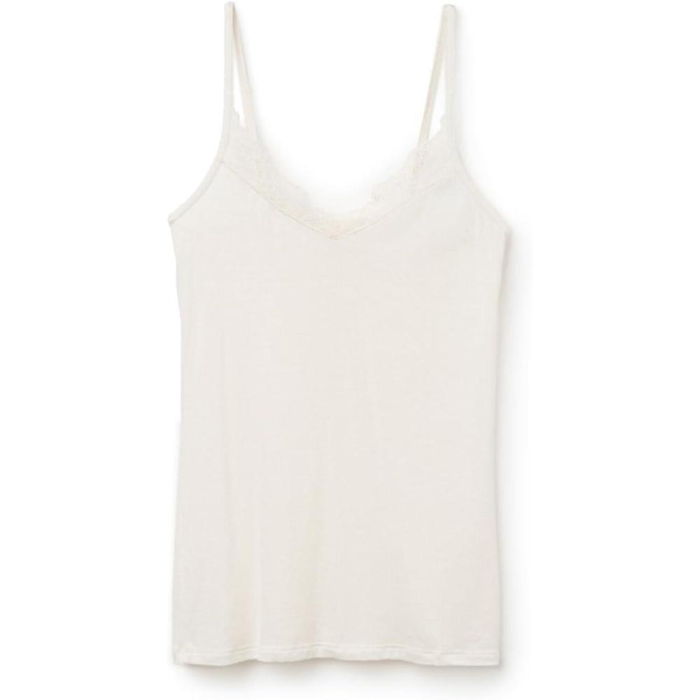 imageWomans Modal Ultralight Cashmere Blend Top with LaceIvory  Natural Vanilla