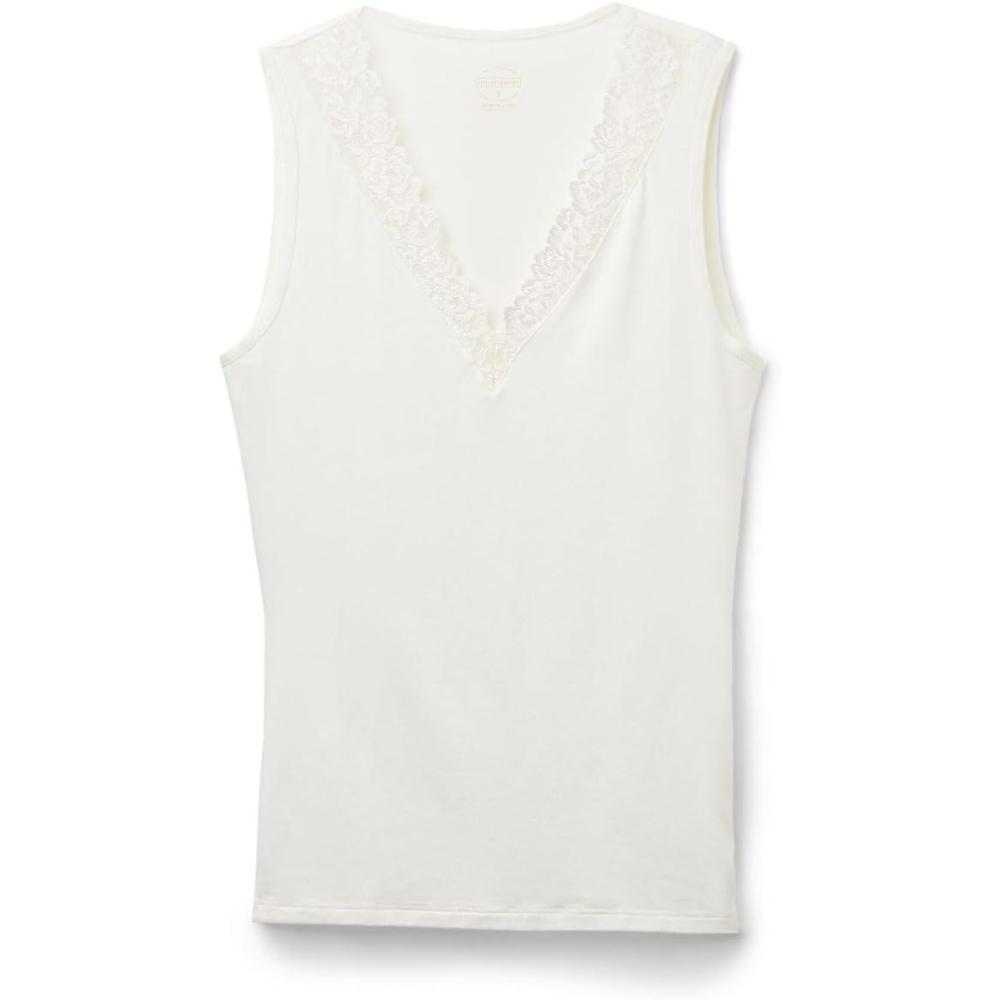 imageWomans Pretty Flower Modal and Lace Tank TopIvory  Powder White