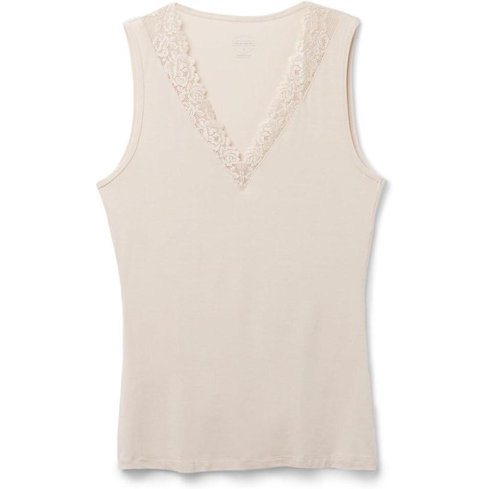 imageWomans Pretty Flower Modal and Lace Tank TopNatural  Avorio Crema