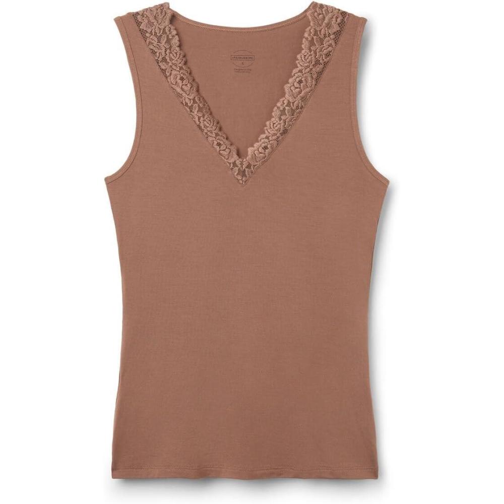 imageWomans Pretty Flower Modal and Lace Tank TopNatural  Caramel Dark Beige