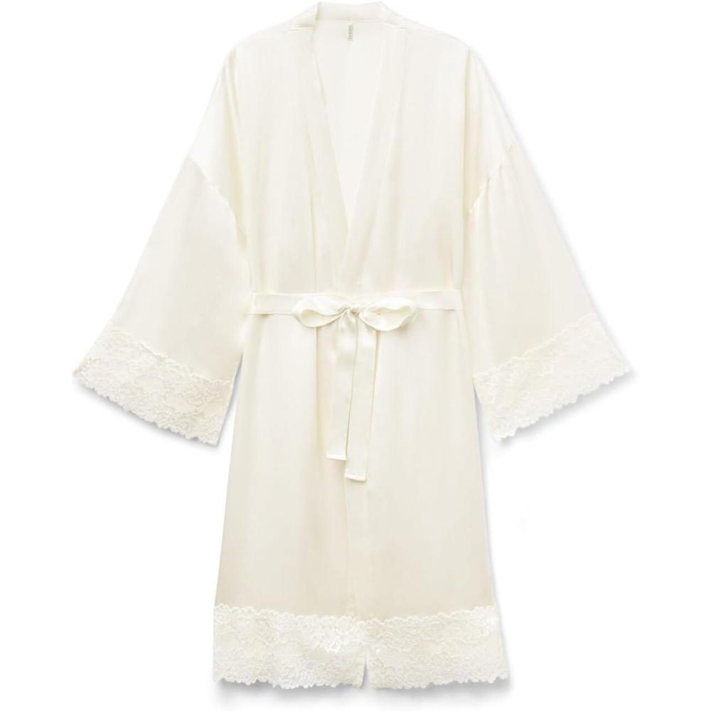 imageWomans Pretty Flowers Silk KimonoIvory  Powder White