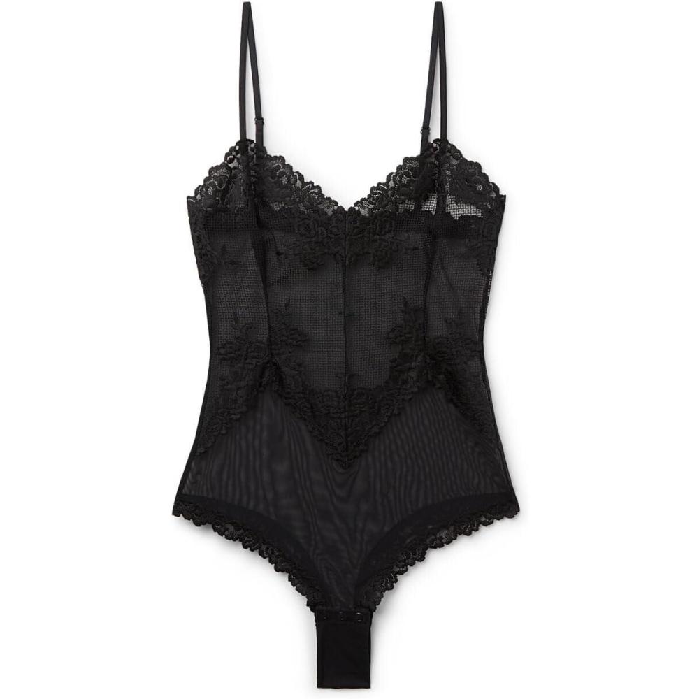 imageWomans Pretty Flowers Tulle and Lace BodysuitBlack  Black