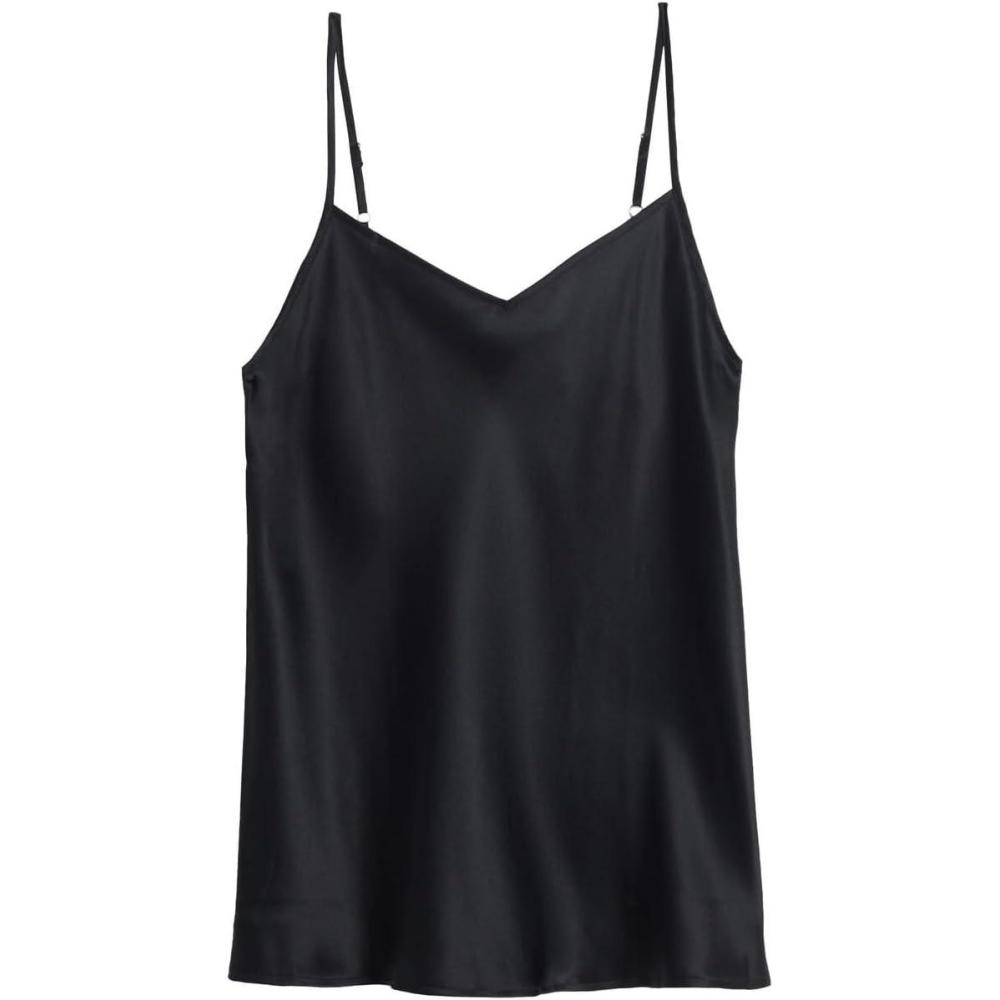 imageWomans Silk Satin Top with VNecklineBlack  Black