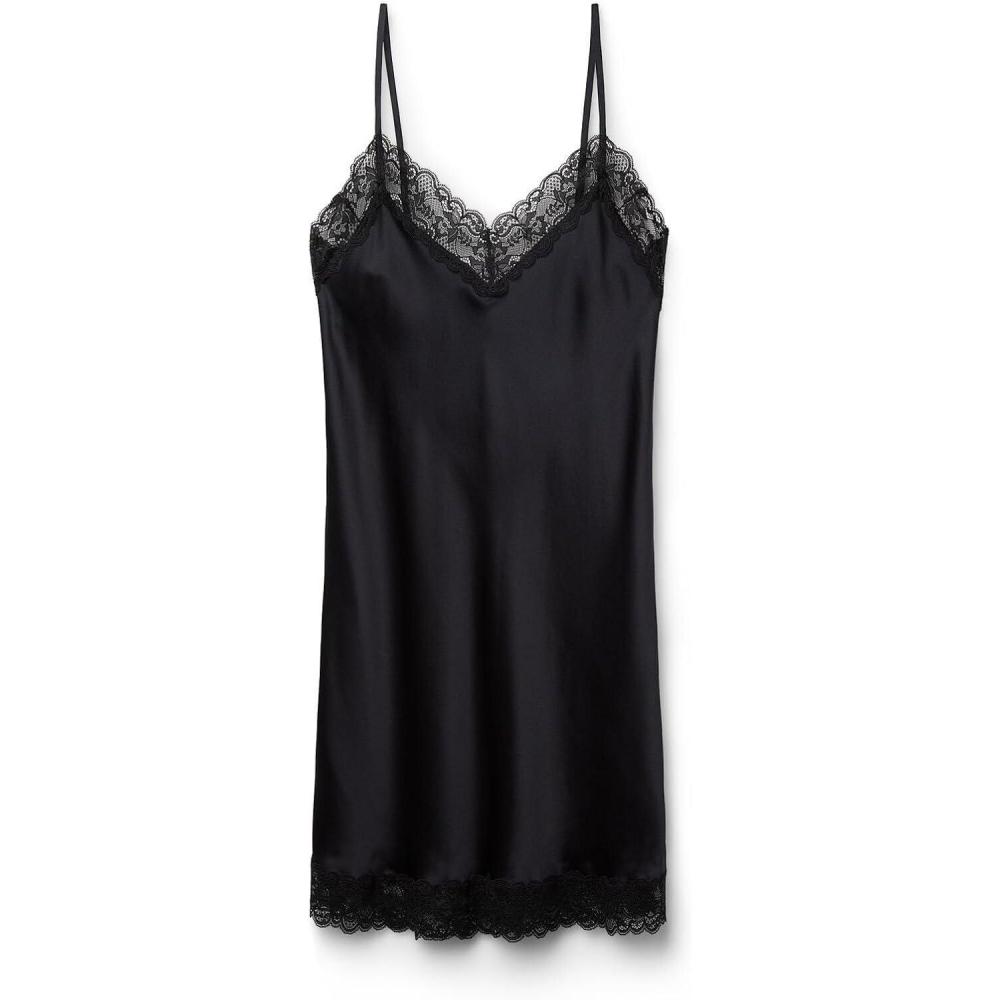 imageWomans Silk Slip with Lace Insert DetailBlack  Black