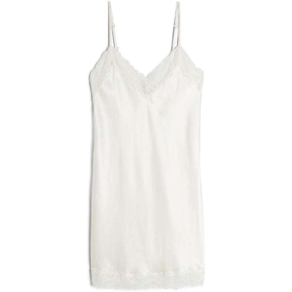 imageWomans Silk Slip with Lace Insert DetailIvory  Powder White
