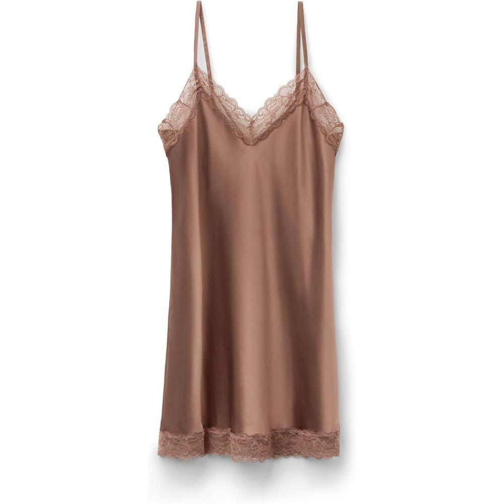 imageWomans Silk Slip with Lace Insert DetailNatural  Caramel Dark Beige