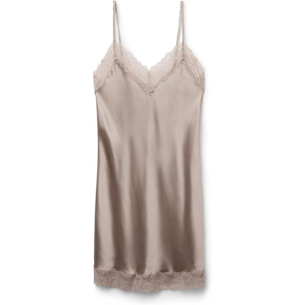 imageWomans Silk Slip with Lace Insert DetailNatural  Powder Beige