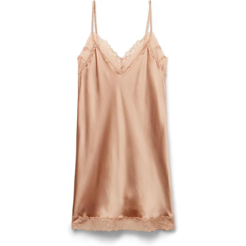 imageWomans Silk Slip with Lace Insert DetailNatural  Satin Pink