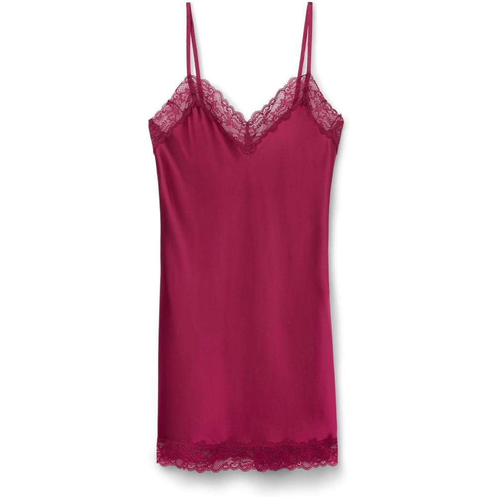 imageWomans Silk Slip with Lace Insert DetailRed  Beet Red