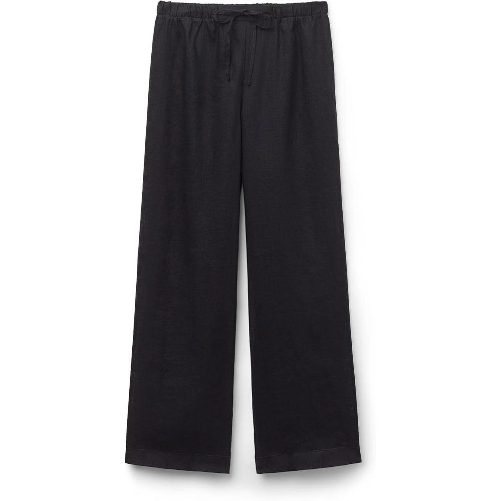 imageWomans The Pure Linen Full Length Drawstring Pants in Linen FabricBlack  Black