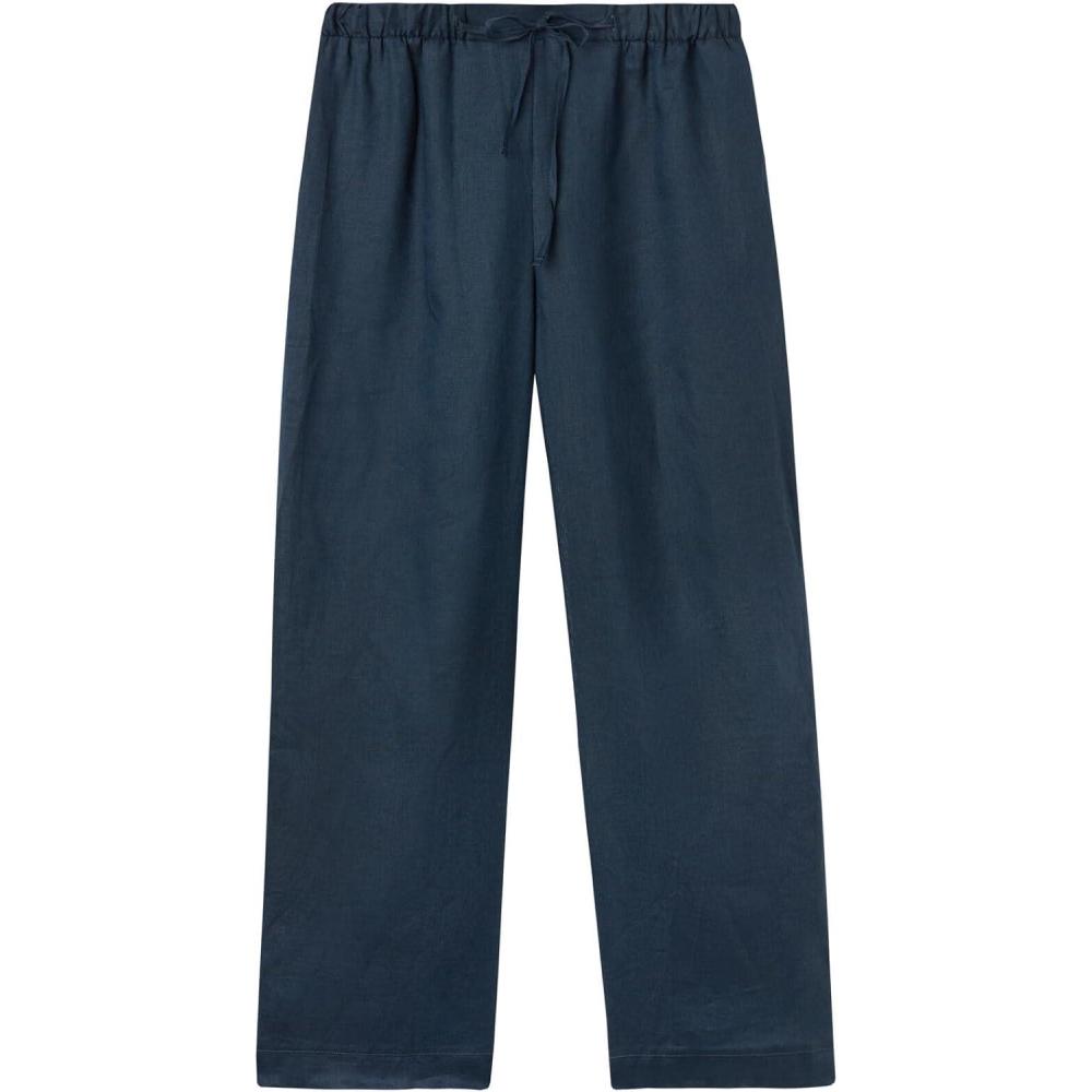 imageWomans The Pure Linen Full Length Drawstring Pants in Linen FabricBlue  Sailor Blue