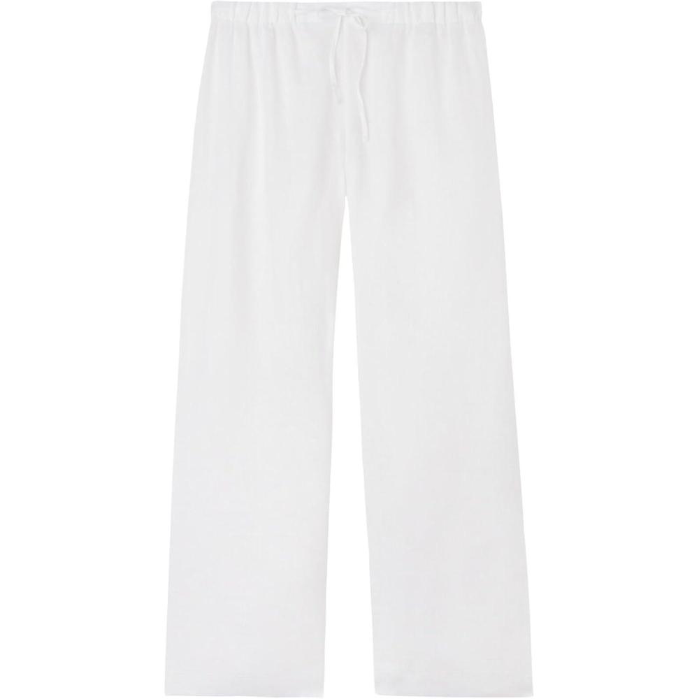 imageWomans The Pure Linen Full Length Drawstring Pants in Linen FabricWhite  White