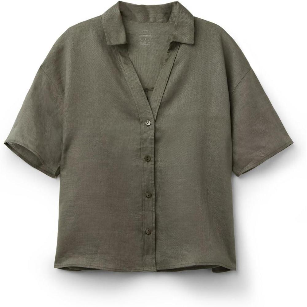 imageWomans The Pure Linen Short Sleeve Shirt in Linen FabricGreen  Safari Green