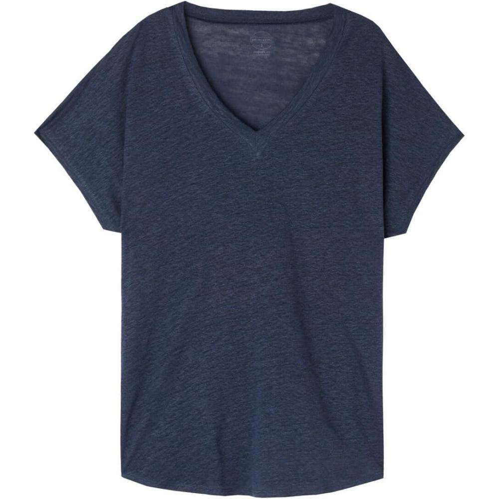 imageWomans The Pure Linen Short Sleeve VNeck Top in LinenBlue  Sailor Blue