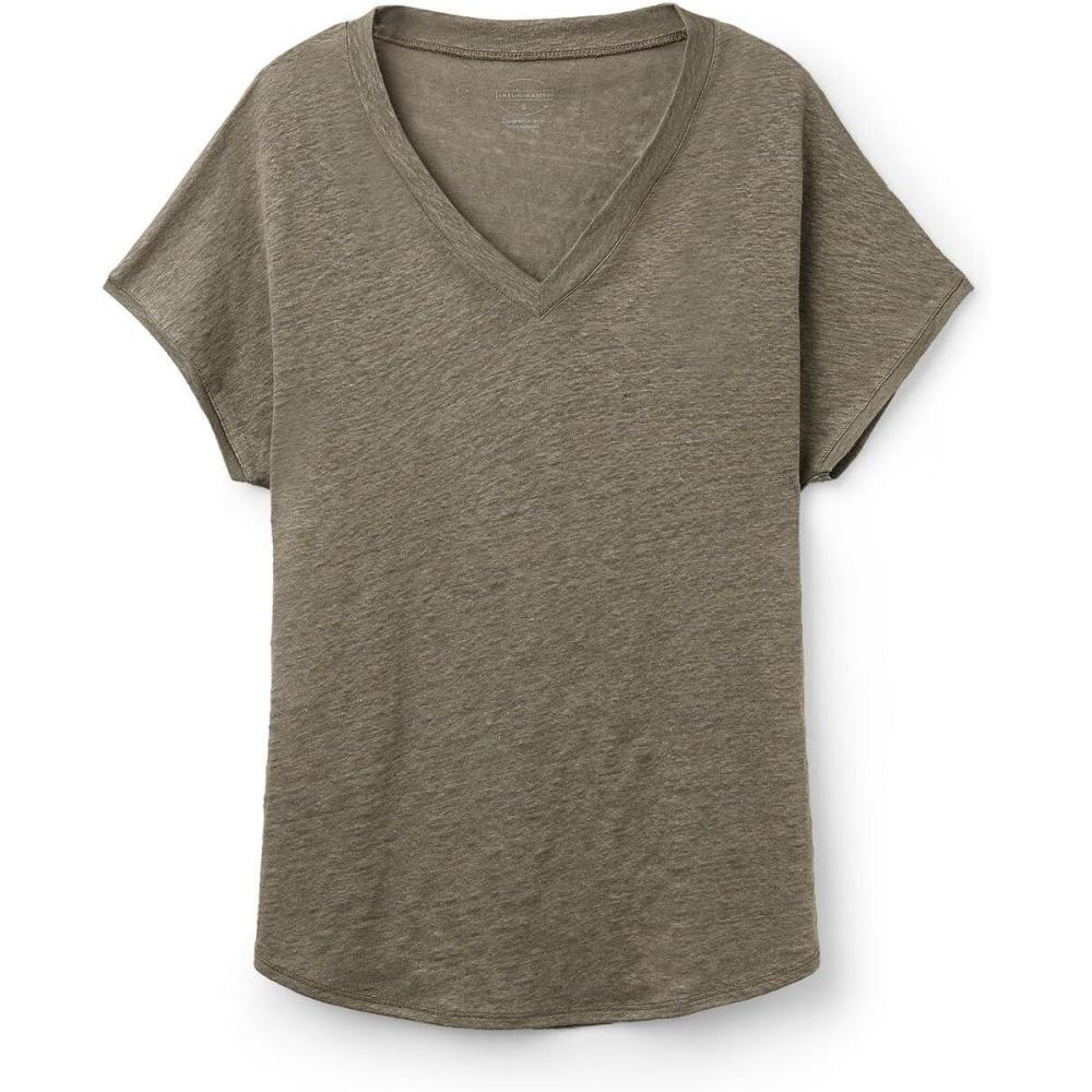 imageWomans The Pure Linen Short Sleeve VNeck Top in LinenGreen  Safari Green