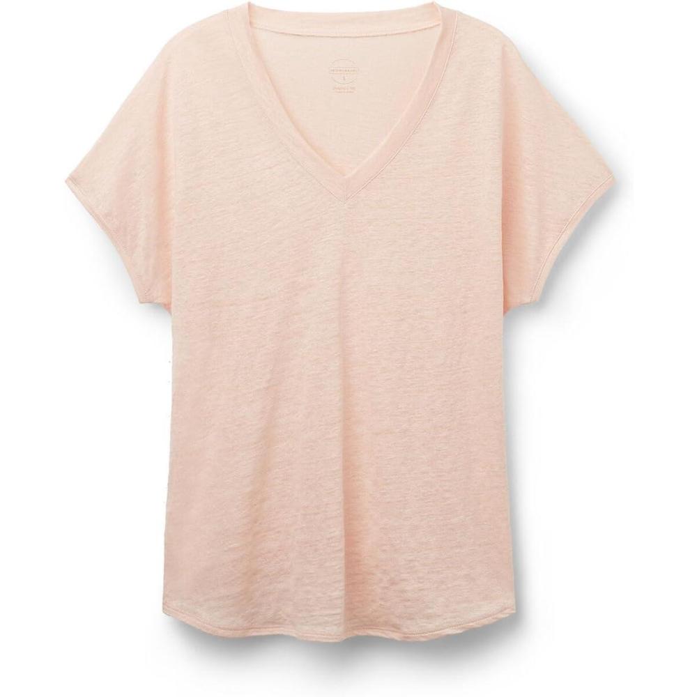 imageWomans The Pure Linen Short Sleeve VNeck Top in LinenPink  Blushing Pink