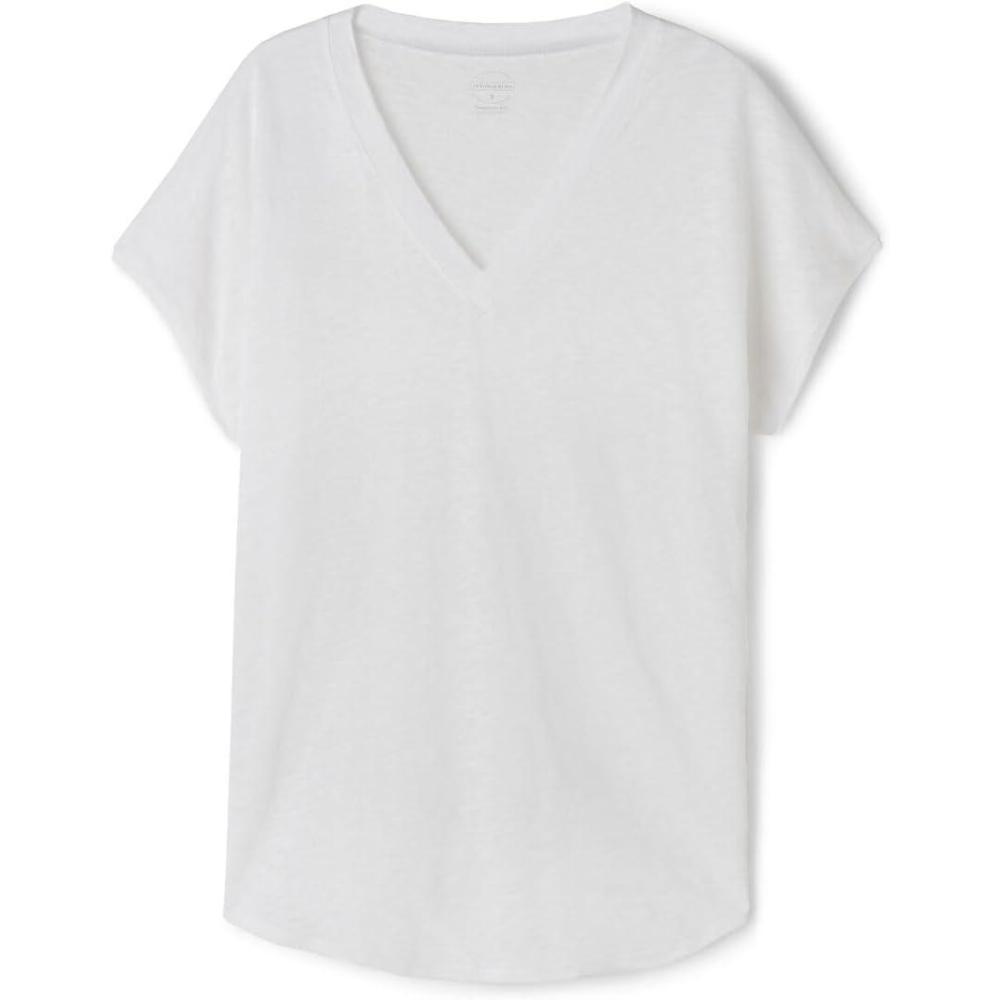 imageWomans The Pure Linen Short Sleeve VNeck Top in LinenWhite  White
