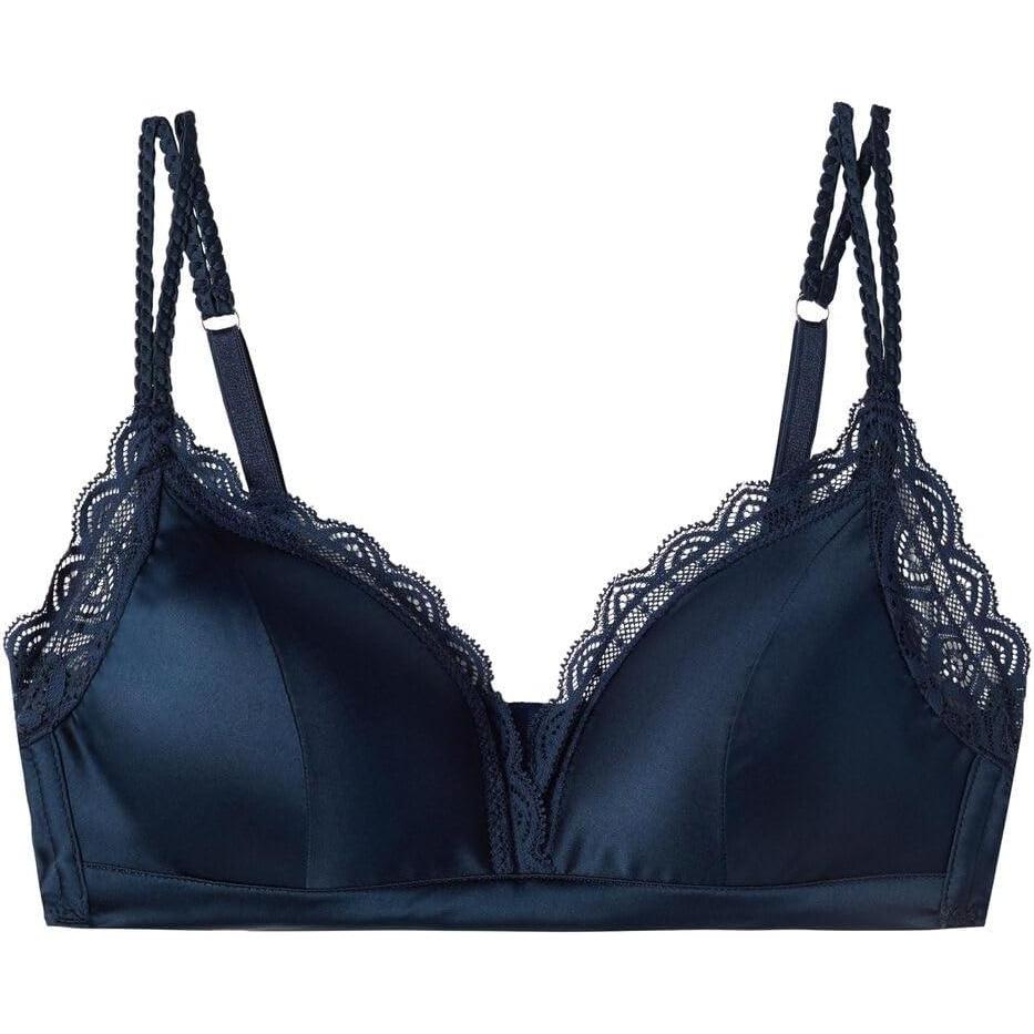 imageWomans Tiziana Wireless Plunge Triangle Bra in Silk and LaceBlue  Intense Blue