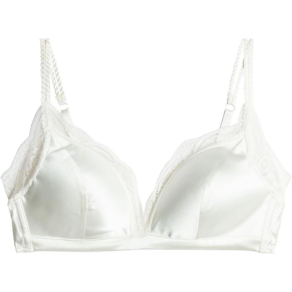 imageWomans Tiziana Wireless Plunge Triangle Bra in Silk and LaceIvory  Talc White