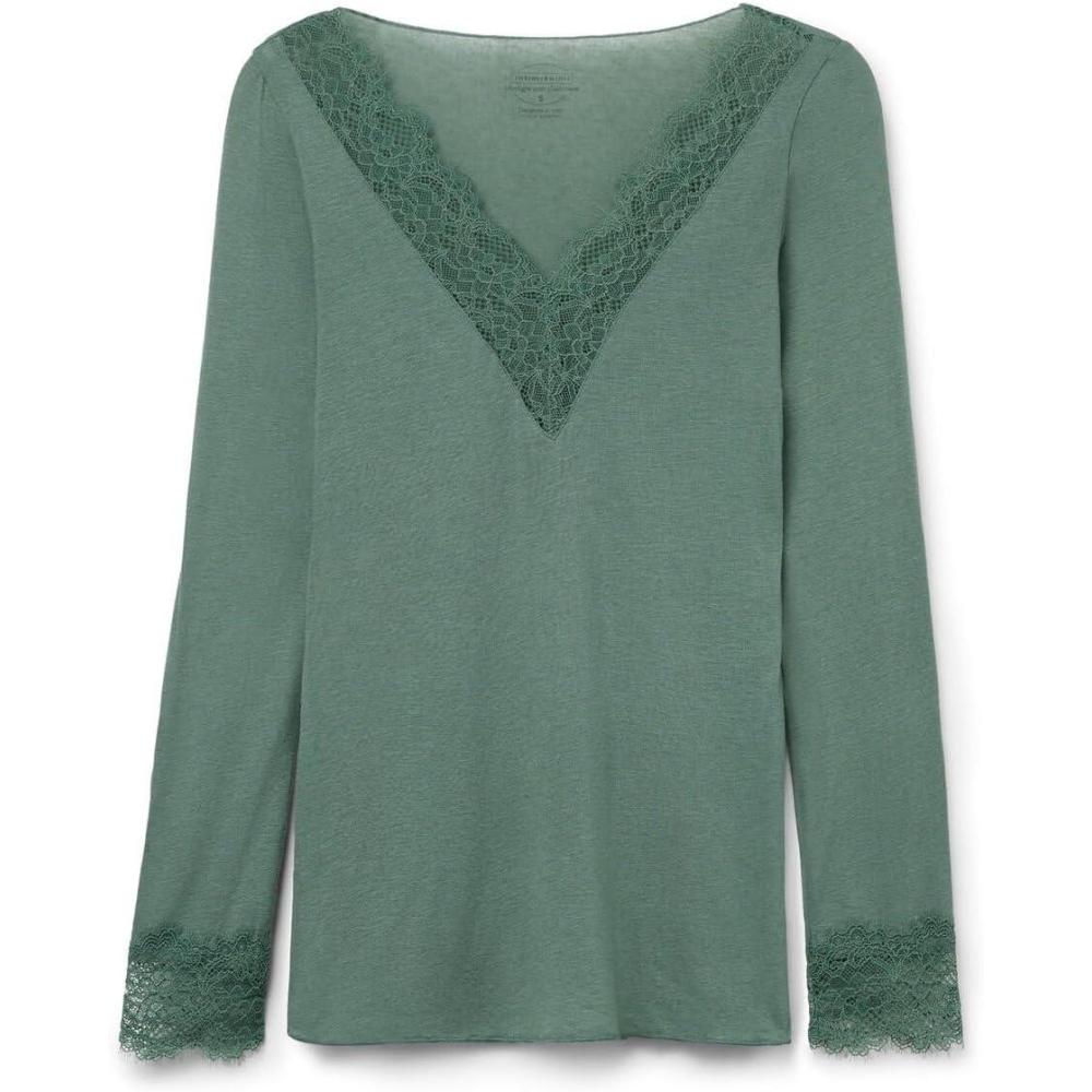 imageWomans Ultralight Cashmere Lace Long Sleeve ShirtGreen  Forest Green