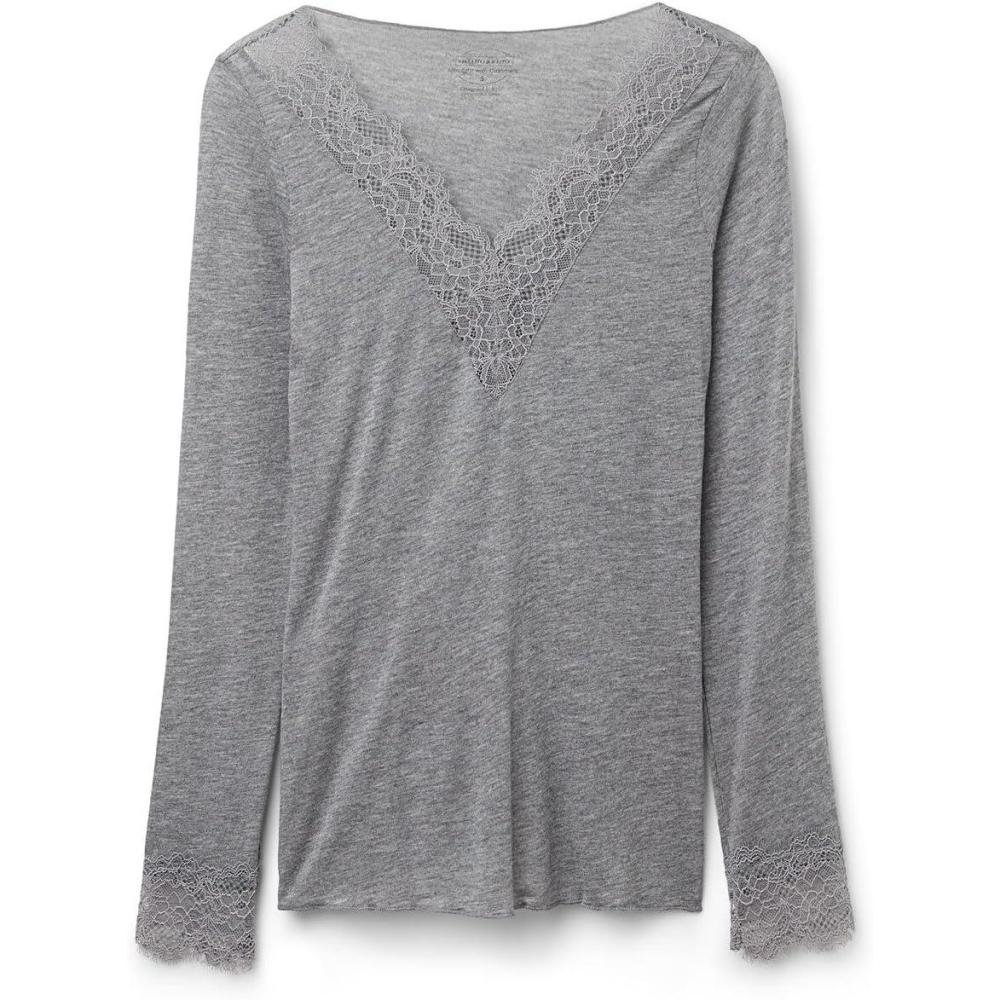 imageWomans Ultralight Cashmere Lace Long Sleeve ShirtGrey  Medium Grey Mel