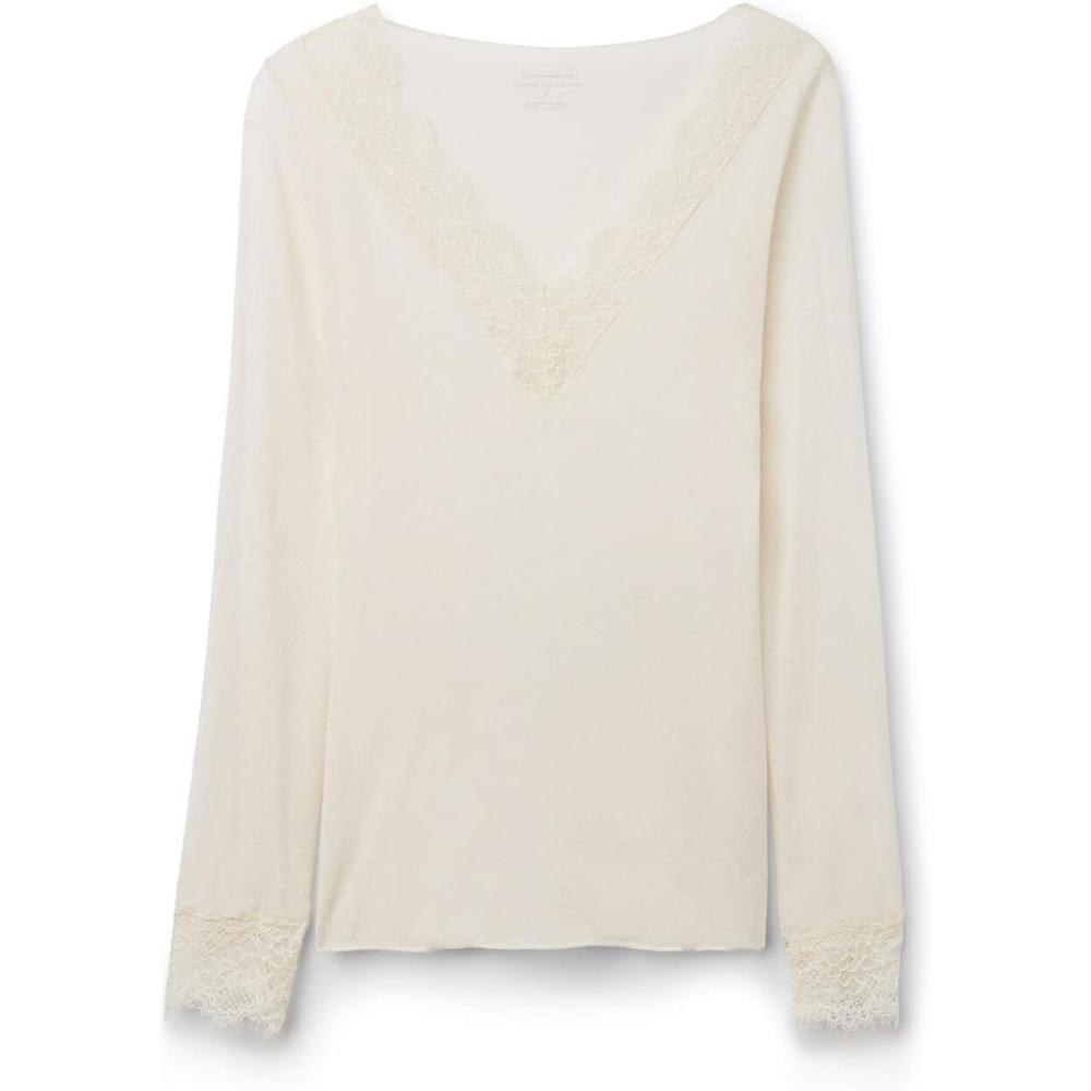imageWomans Ultralight Cashmere Lace Long Sleeve ShirtIvory  Natural Vanilla