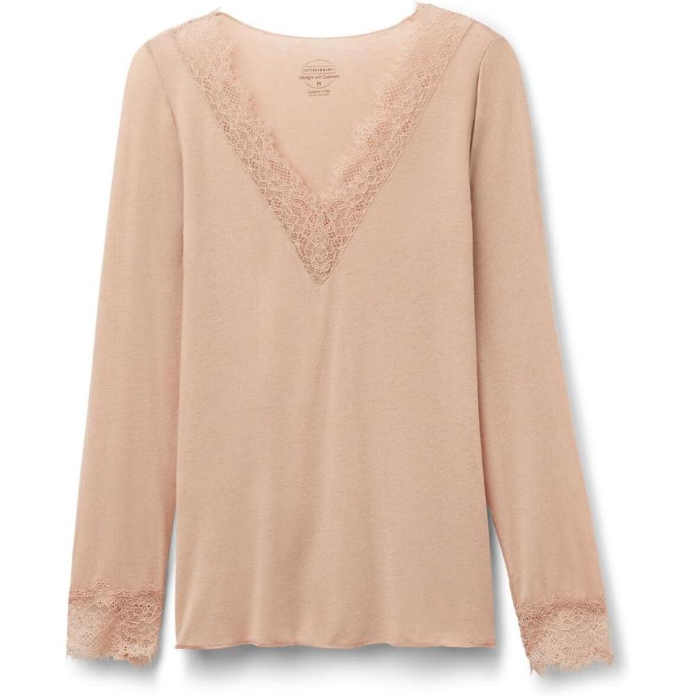 imageWomans Ultralight Cashmere Lace Long Sleeve ShirtNatural  Honey Soft Beige