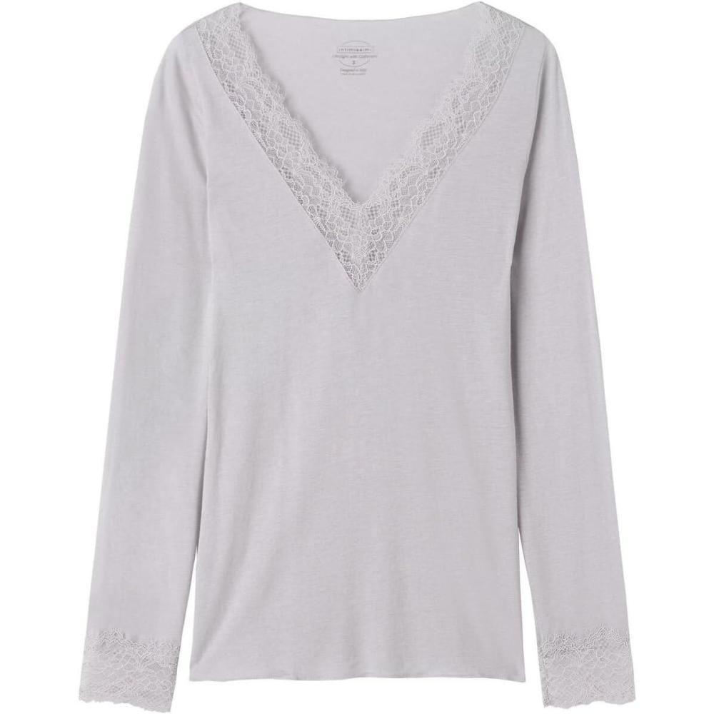 imageWomans Ultralight Cashmere Lace Long Sleeve ShirtPale Grey  Ice Grey