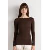 Woman’s Boat Neck Modal Cashmere Ultralight Top(Brown – Brown)