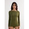 Woman’s Boat Neck Modal Cashmere Ultralight Top(Green – Bamboo Green)