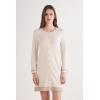 Woman’s Button-Front Lace Detail Nightdress(Natural – Beige Melange)