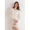 Woman’s Button-Front Lace Detail Nightdress(Natural – Beige Melange)