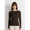 Woman’s Crewneck Top in Modal Light with Cashmere Lamé(Brown – Marrone Scuro Lame’)