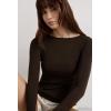 Woman’s Crewneck Top in Modal Light with Cashmere Lamé(Brown – Marrone Scuro Lame’)