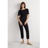 Woman’s Fresh Bamboo Bateau Neck Top(Black – Black)