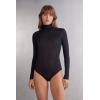 Woman’s High Collar Bodysuit in Modal Ultralight with Cashmere(Black – Black)
