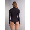 Woman’s High Collar Bodysuit in Modal Ultralight with Cashmere(Black – Black)