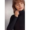 Woman’s High Collar Bodysuit in Modal Ultralight with Cashmere(Black – Black)