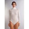 Woman’s High Collar Bodysuit in Modal Ultralight with Cashmere(Ivory – Natural Vanilla)