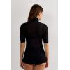 Woman’s High Collar Top in Ultranatural with Cashmere(Black – Black)